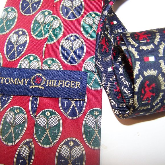 Tommy Hilfiger Neck Tie Logo Racket Italian Silk - Picture 3 of 5